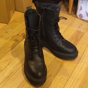 Sleek Black Women's Leather Combat Boots